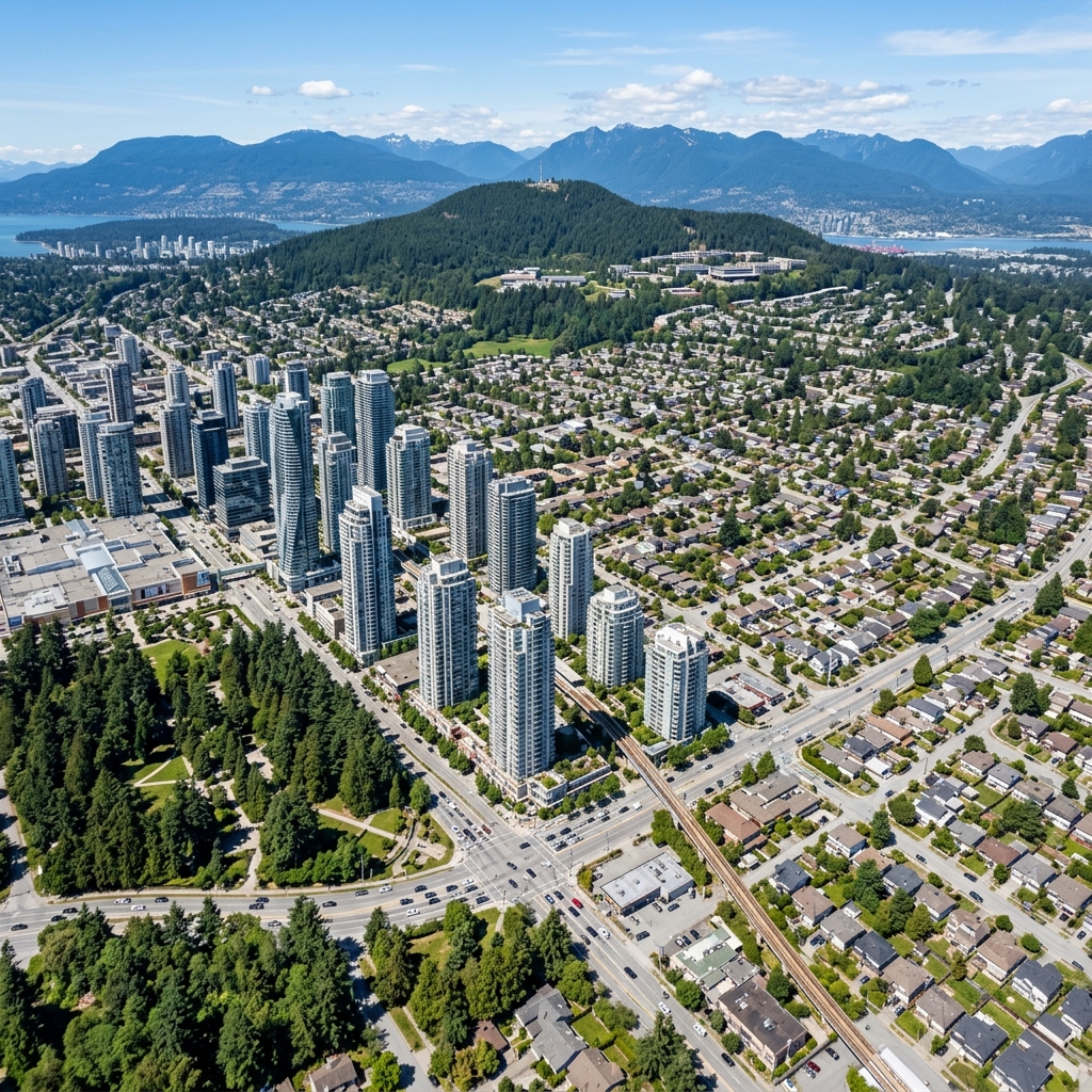 Burnaby skyline with Metrotown and Burnaby Mountain